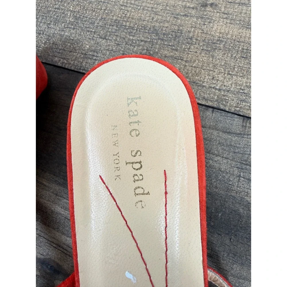 Kate Spade New York Coral Red Suede Fringe Kitten Heel‎ Sandals Women's Size 8B